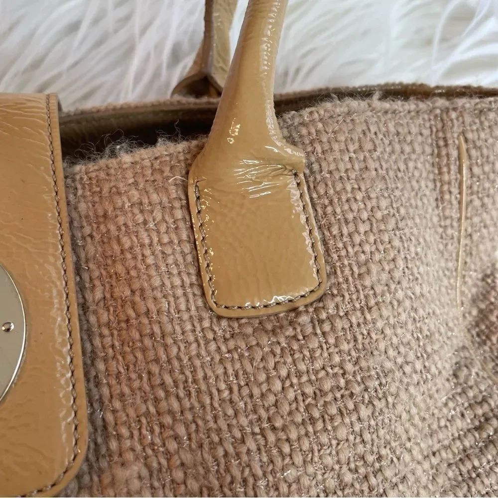Kate spade tweed wool burlap and‎ patent leather large Slouchy Satchel tote
